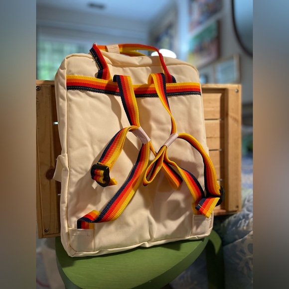 NWT ALDI GEAR White Backpack with Rainbow Straps and Pocket main image 3